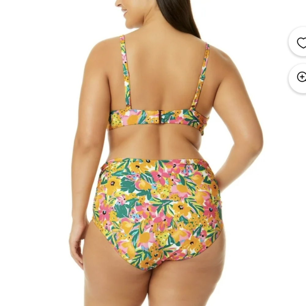Anne Cole Side Sunshine FloralShirred High-Waist Bikini Bottoms - Picture 7 of 7